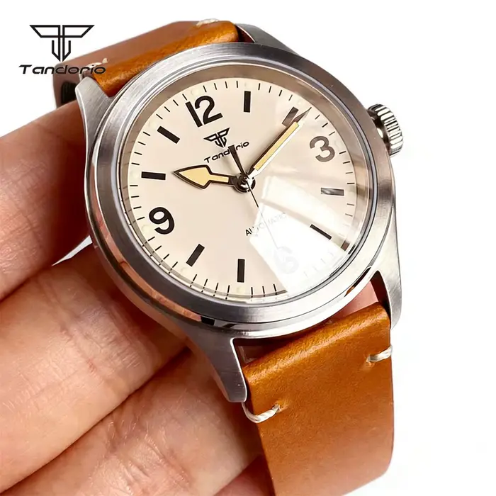 Montre de Terrain Tandorio 38mm Mécanique Automatique Vintage Lumineuse Occasions Spéciales Hommes