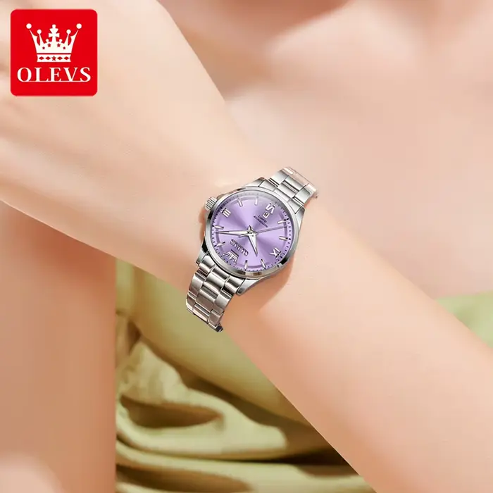 OLEVS 3668 femmes montres élégante montre en acier inoxydable lumineux étanche Date montre-bracelet dames