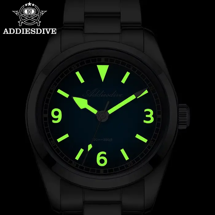 Montre de luxe ADDIESDIVE en acier inoxydable avec cristal de saphir pour femmes résistante à l'eau et lumineuse pour plongée et occasions spéciales