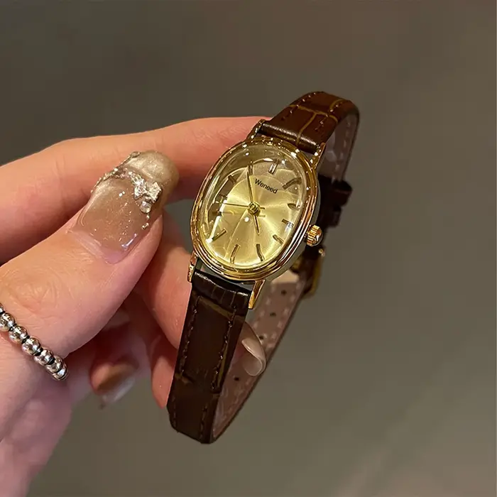 Nouvelle montre vintage de luxe pour femmes, bracelet en cuir marron élégant, montres à quartz étanc