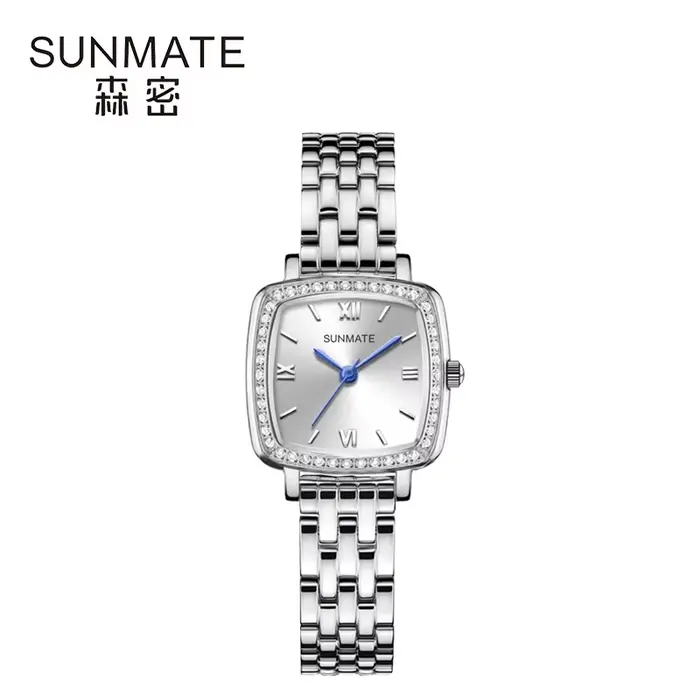 Montre carrée pour femme de marque de luxe SUNMATE, avec une lunette sertie de strass, une montre po