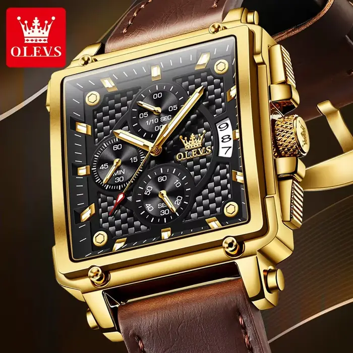 OLEVS 9925 montre à Quartz carrée pour hommes bracelet en cuir de mode étanche chronographe lumineux Original montres de sport de luxe