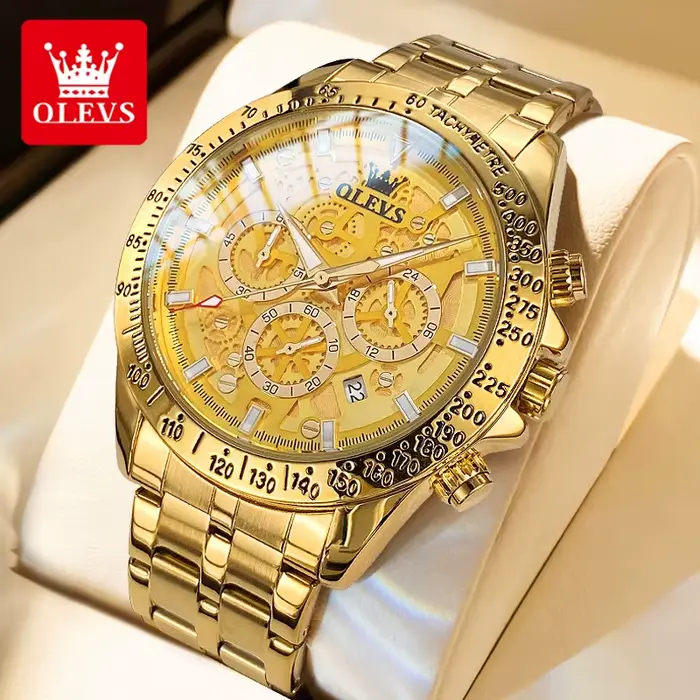 OLEVS or hommes montres squelette en acier inoxydable chronographe montre-bracelet étanche lumineux marque de luxe
