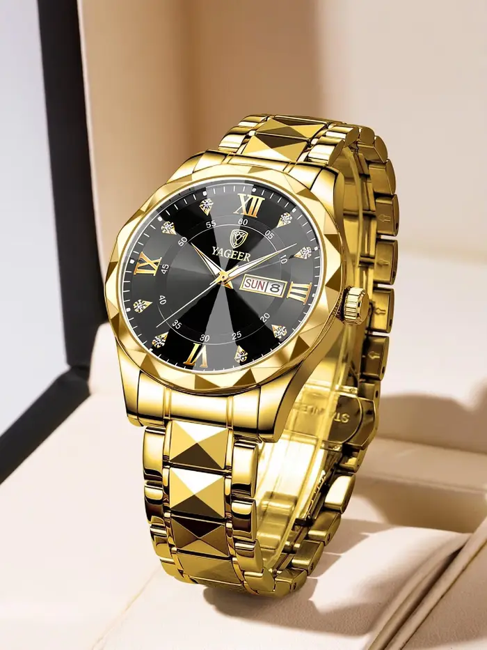 Montre à quartz lumineuse pour homme en acier inoxydable, style business, cadran romain, un cadeau d