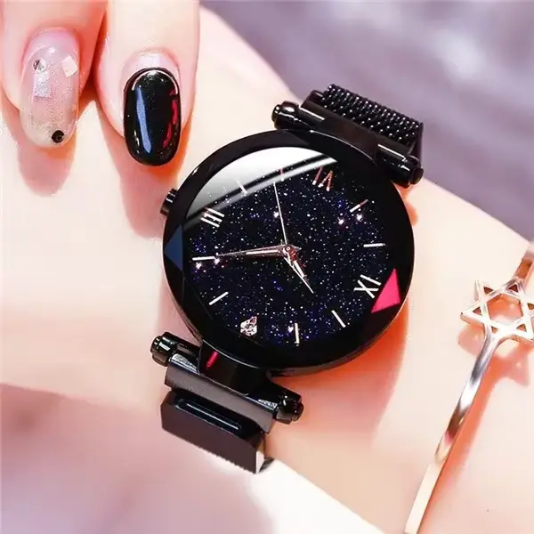 Montre pour femme tendance 2026, ciel étoilé, boucle magnétique, bracelet en maille, montre à quartz