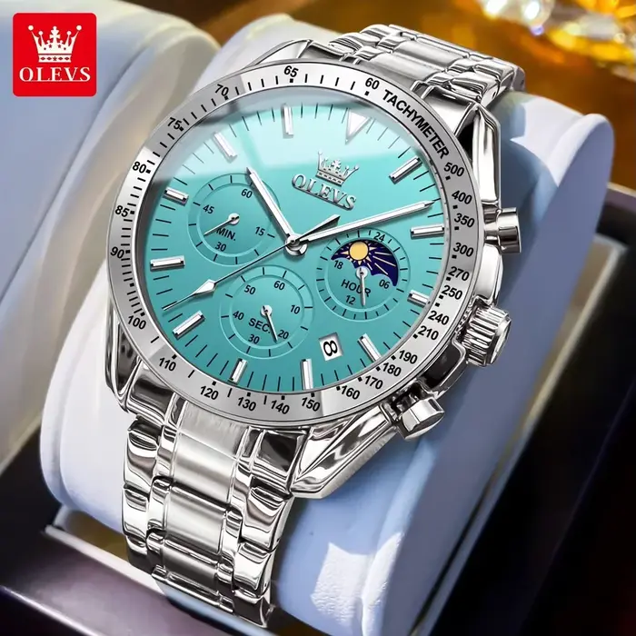 OLEVS 3618 étanche lumineux Date lune chronographe montres hommes de luxe en acier inoxydable montre à Quartz