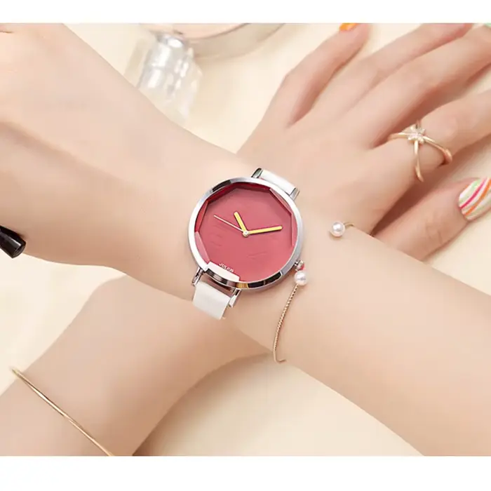 Julius Lady-Montre à quartz japonaise pour femme, grandes heures, horloge, bracelet habillé, couleurs mélangées, cuir, cadeau d'anniversaire pour fille, sans boîte, mode