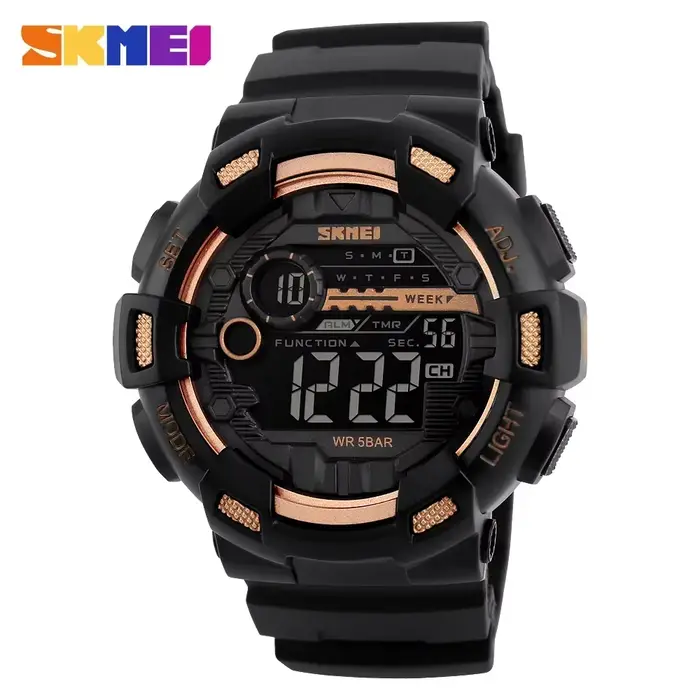 SKMEI-Montre de sport numérique étanche pour homme, multifonction, 5 bars, bracelet en PU, affichage