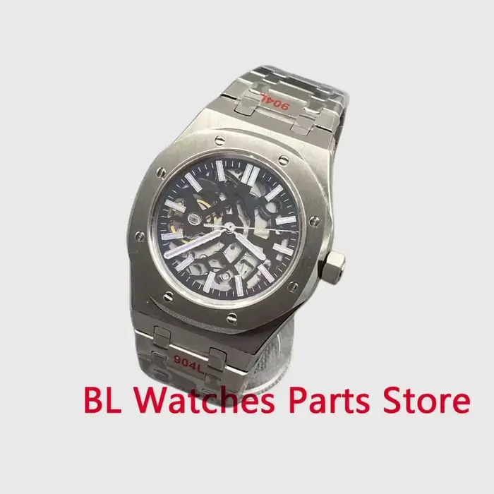 BLIGER 41mm NH70 montre cadran évidé saphir cristal avec vert lumineux NH70 mouvement mécanique auto