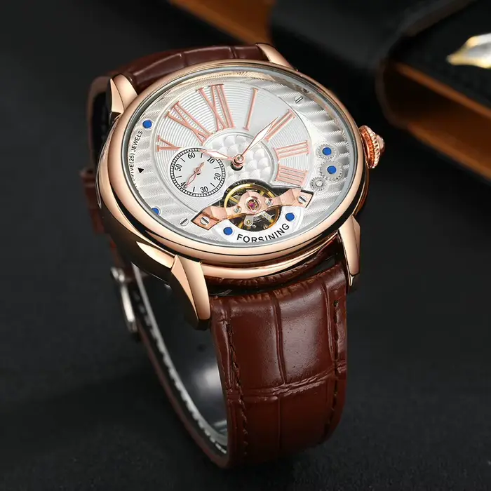 Forsining-Montres Mécaniques Automatiques en Cuir pour Homme
