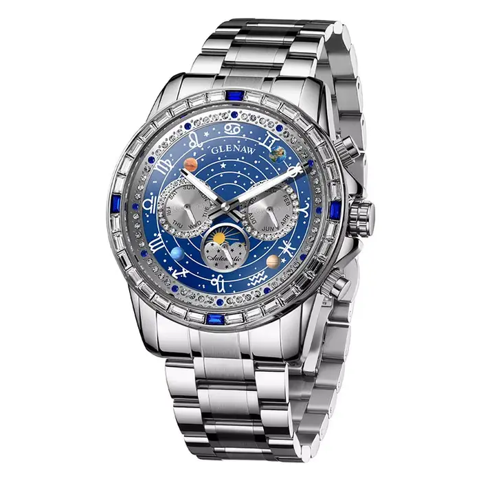 Glenaw haut de gamme affaires entièrement automatique mécanique multifonctionnel montre pour hommes 