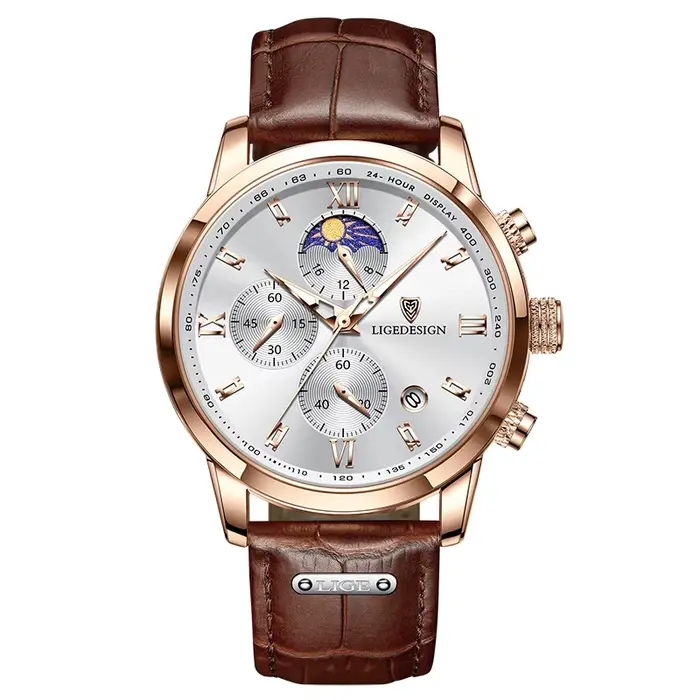 Montre Femme LIGE de Luxe Tendance, Bracelet en Cuir, Étanche, Sport Décontracté, Quartz, Affichage 