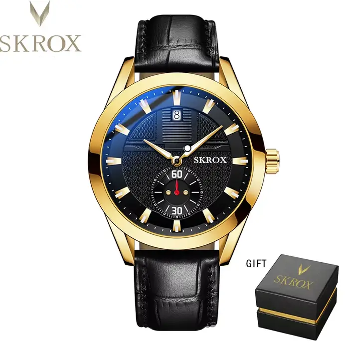 SKROX-Montre de dehors Originale en Cuir pour Homme, Cadran Bleu Saphir, Mouvement existent Shoous, 