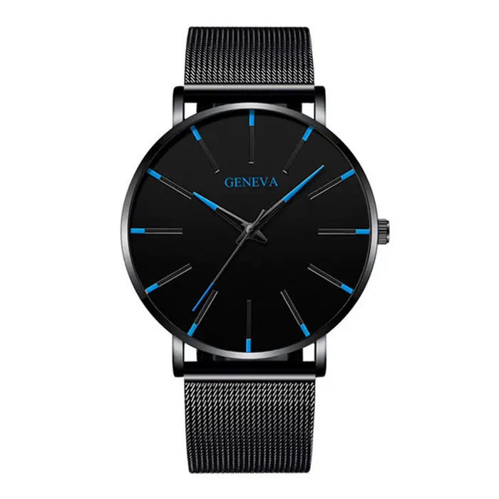 Montre genève minimaliste pour hommes, grand cadran rond, bracelet en maille, résistant à l'eau, mon