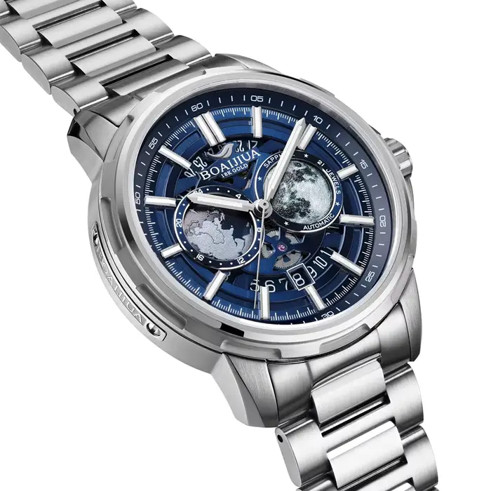 Montre mécanique automatique BORIAGE avec complication Terre-Lune résistante à l'eau pour hommes occasions spéciales cosmique style casual durable