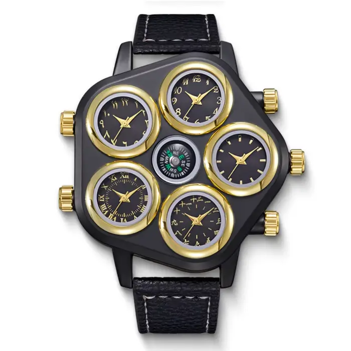 Montre à quartz pour homme à grand cadran personnalisé avec cinq cadrans et plusieurs fuseaux horair