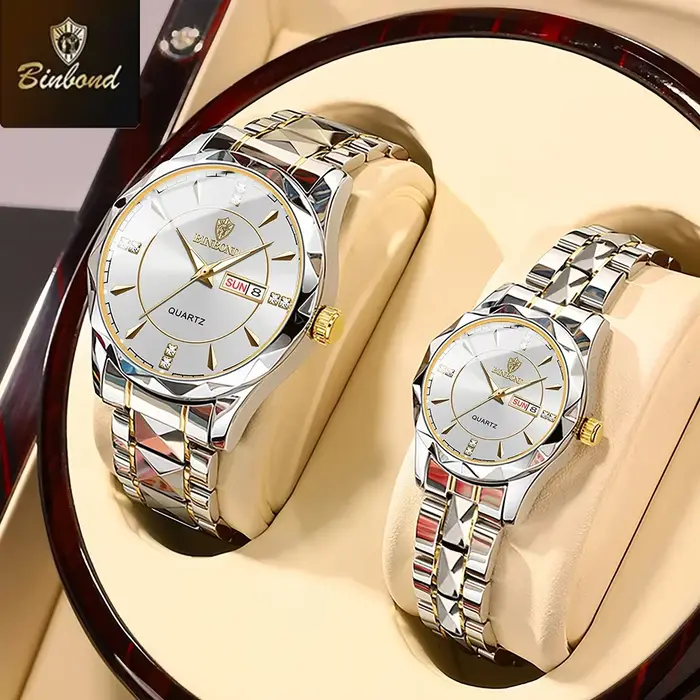 BINBOND mode Couple montres étanche diamant saint valentin amant cadeau en acier inoxydable montre hommes femmes