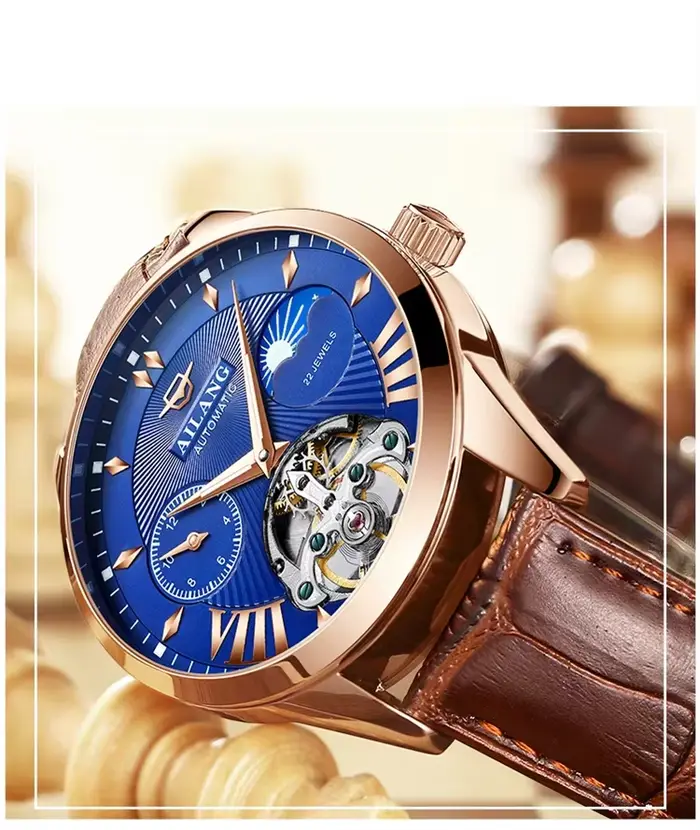 Montre Daniel Gorman pour homme, montre mécanique automatique squelette en acier inoxydable, résistante à l'eau, bracelet en cuir, pour occasions formelles et informelles