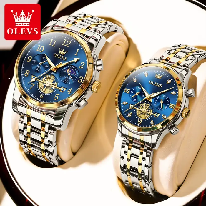 OLEVS marque 2025 nouveau luxe Tourbillon Couple montre à Quartz en acier inoxydable étanche lumineu