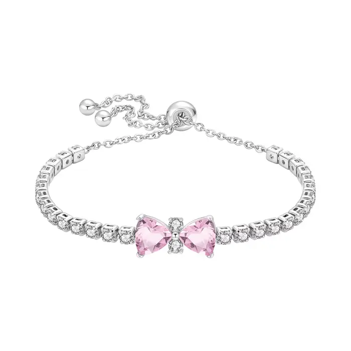 PANPOKI Nouveau Bracelet en Argent Sterling 925 Série Douce Nœud Rose Maillons Chaîne pour Femme Bij