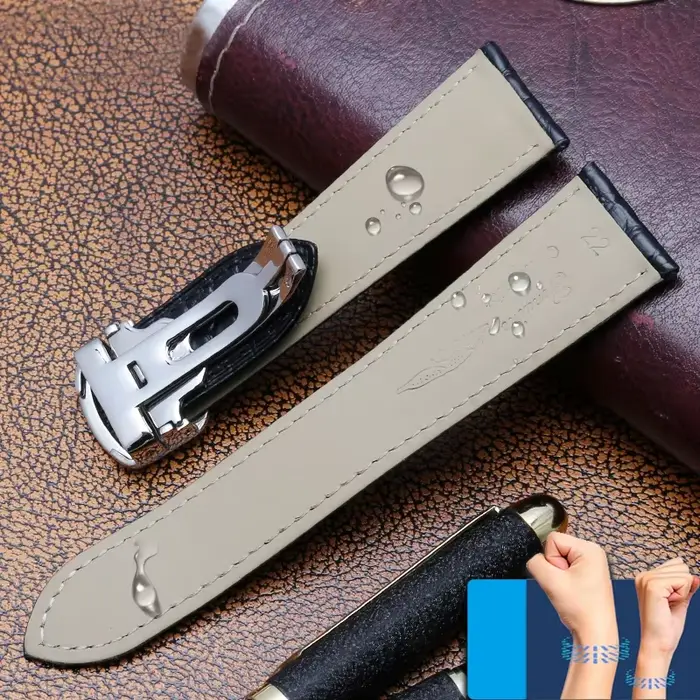 Bracelet en cuir d'alligator pour homme et femme avec fermoir en acier pour montres de luxe occasions spéciales
