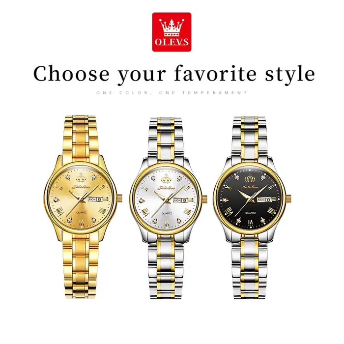 Montre-bracelet à quartz pour femme avec affichage de la date et de la semaine résistante à l'eau pour diverses occasions comme les voyages et les événements spéciaux
