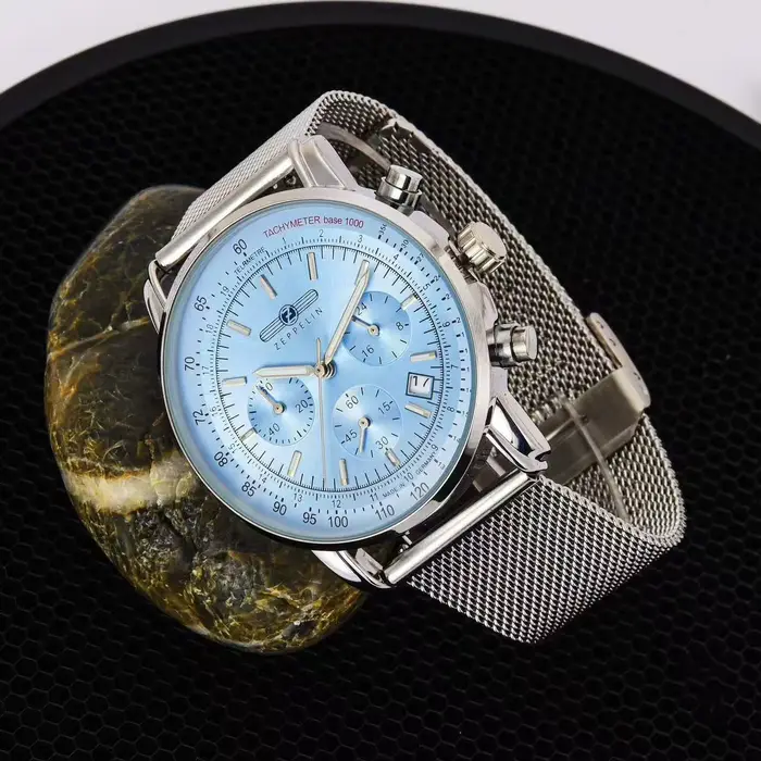 Montre homme Zeppelin 2026 style rétro acier inoxydable cadran bleu mouvement quartz pour affaires et loisirs