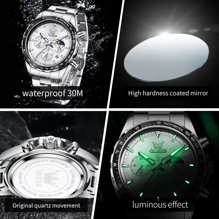 Montre OLEVS Affaires Quartz avec Chronographe et Calendrier Complet pour Hommes Occasions Spéciales