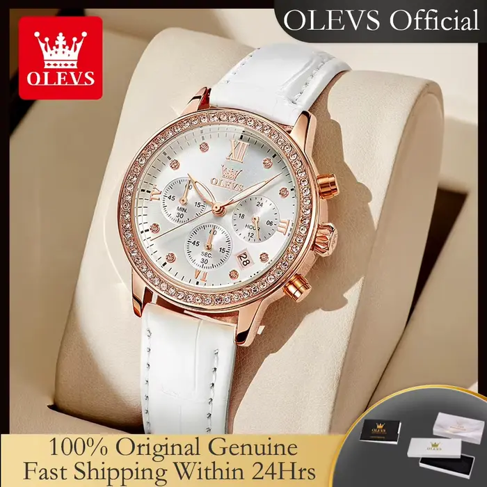 OLEVS 9933 Original montre à Quartz de luxe pour les femmes mode élégant bracelet en cuir étanche chronogrph marque