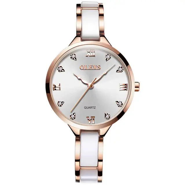 OLEVS-Montre à quartz étanche pour femme avec bracelet en céramique, montre-bracelet élégante pour f