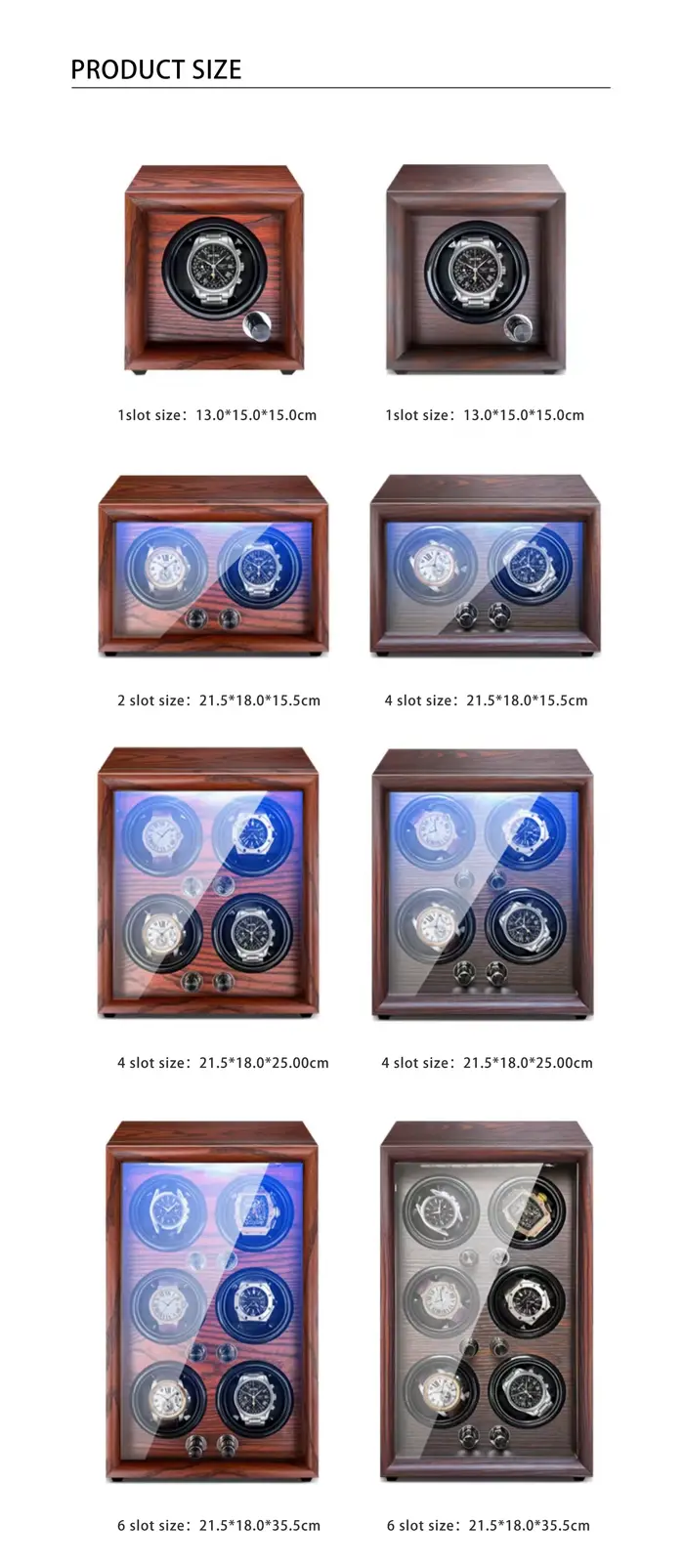 Remontoir de Montre Mécanique Boîte en Bois de Luxe Lumière LED Capteur de Couvercle Choix de Couleurs Occasions Spéciales