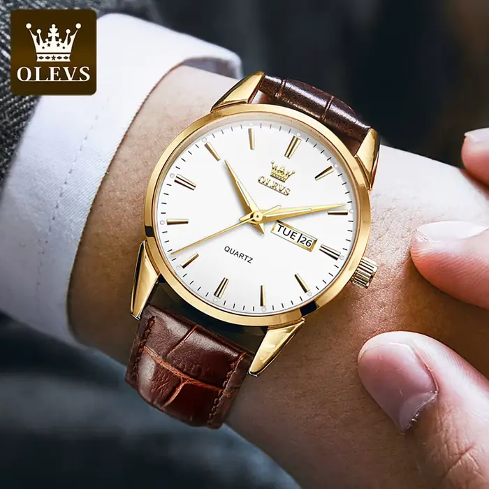OLEVS montre à Quartz classique pour hommes bracelet en cuir étanche calendrier sport affaires montre-bracelet