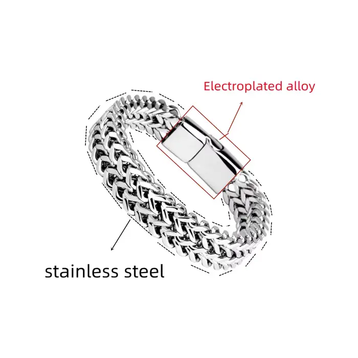 Bracelet en acier inoxydable tressé à double rangée, avant et arrière, à boucle magnétique en alliag