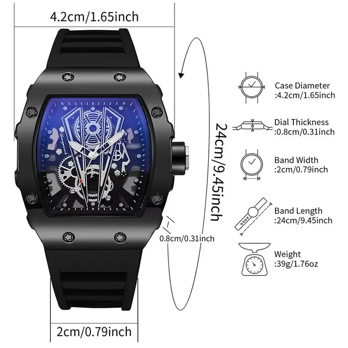 Montre à Quartz Richard 2026 Ajourée Forme Tonneau Vin Montre Sport Silicone Occasions Spéciales Hommes
