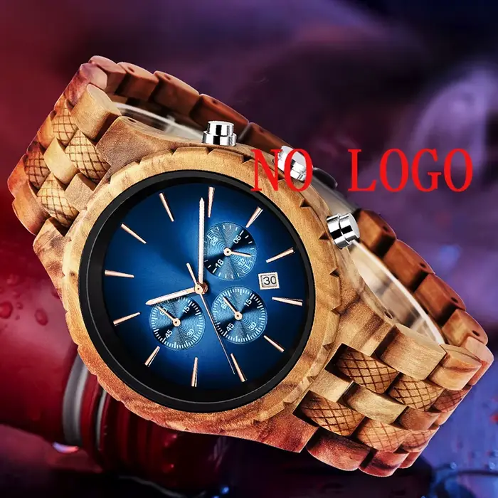 KUNHUANG montre en bois faite à la main cadran multifonction