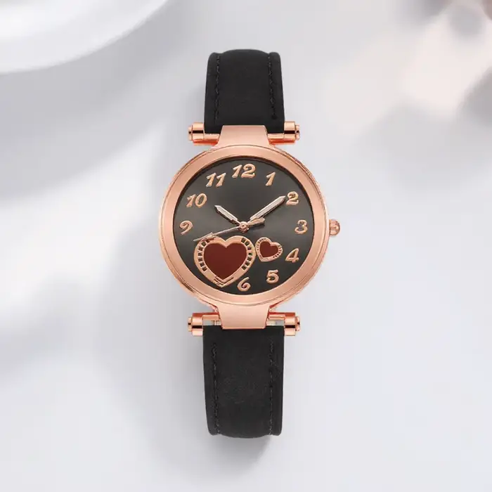 Femmes montre de mode coeur de pêche montre à Quartz pour femmes bracelet en cuir givré dames montre