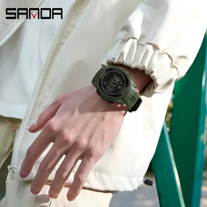 SANDA marque hommes montres sport podomètre Calories 50 M LED étanche montre numérique montre-bracelet militaire Relogio Masculino 2145
