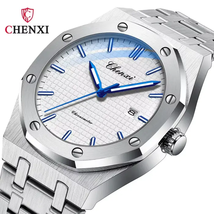 CHENXI 8248 chronographe Date affaires étanche montre pour hommes en acier inoxydable lumineux mode libre tendance étanche montre-bracelet