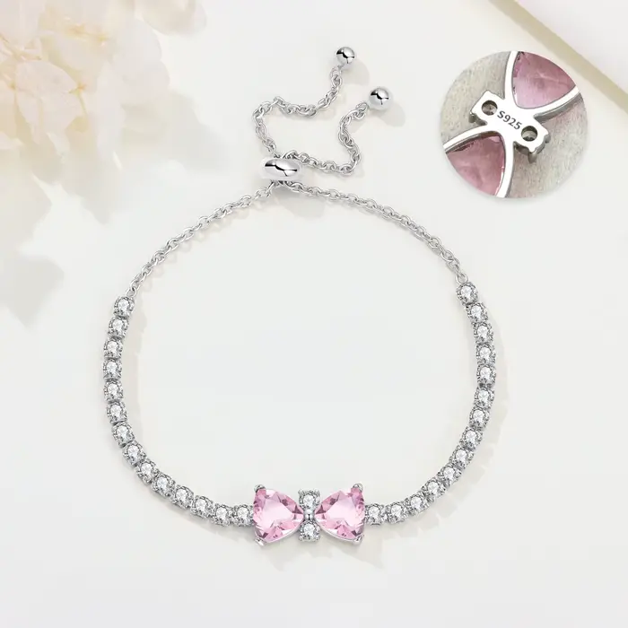 PANPOKI Nouveau Bracelet en Argent Sterling 925 Série Douce Nœud Rose Maillons Chaîne pour Femme Bijoux Tendance Anniversaire Cadeaux Raffinés