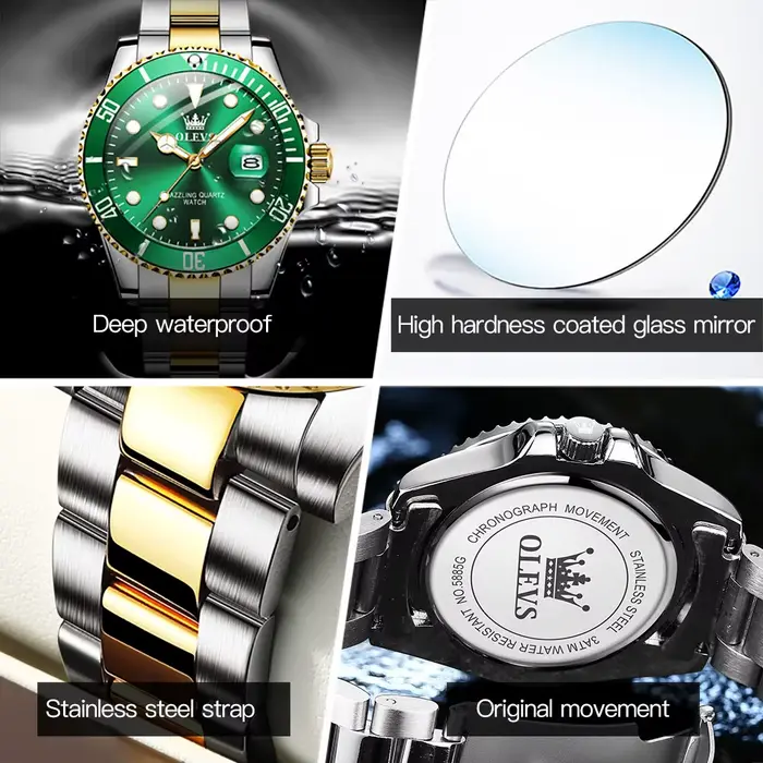 Montre à quartz étanche verte pour homme