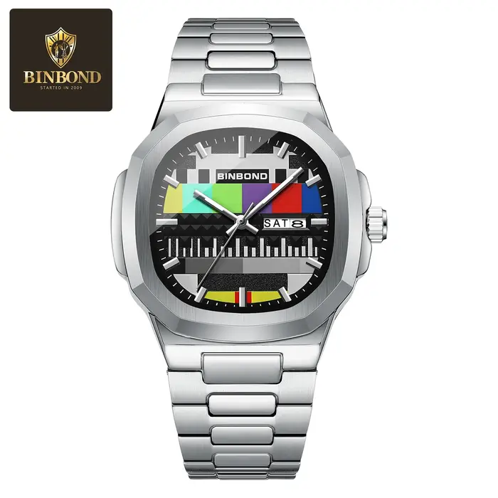 BINBOND Creative TV cadran hommes montres nouvelle mode Original rétro Design lumineux Quartz montre-bracelet pour homme avec calendrier semaine