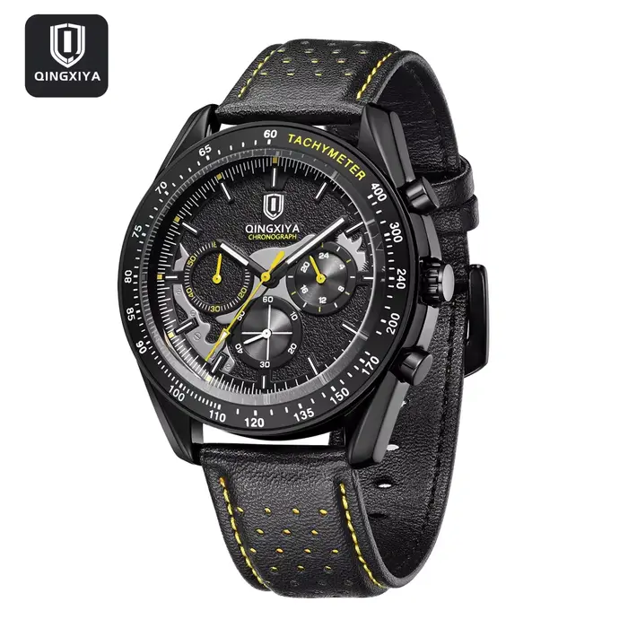 QINGXIYA montre pour homme mode montre à Quartz en cuir étanche lumineux squelette Sport chronograph