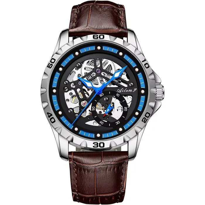 Montre de sport automatique squelette AILANG neuve, décontractée, avec bracelet en cuir, étanche, bo