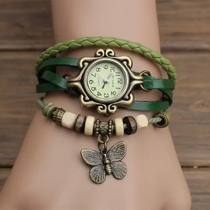 Antique femmes montre en cuir enveloppé Bracelet femmes Quartz montre-Bracelet dames horloge cadeau 