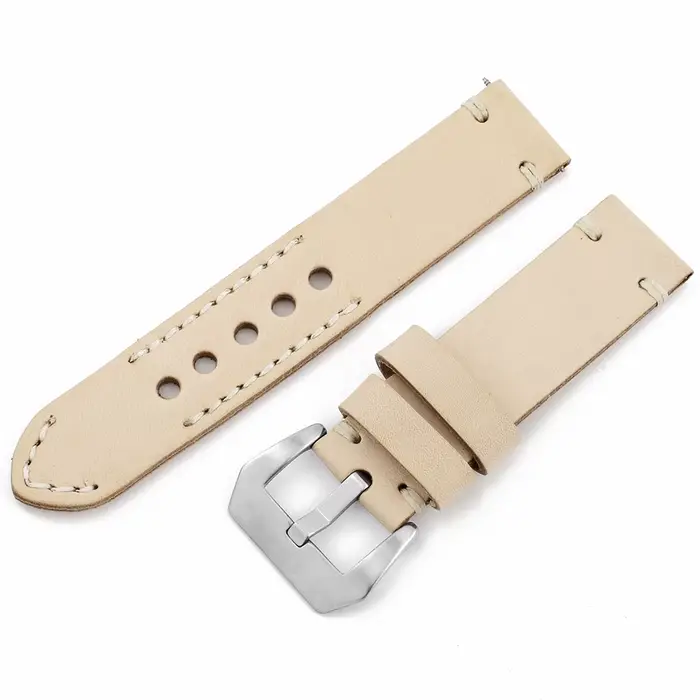 Bracelet de montre beige fait main, conception de couture vintage, bracelet de poignet, 22mm, goupil