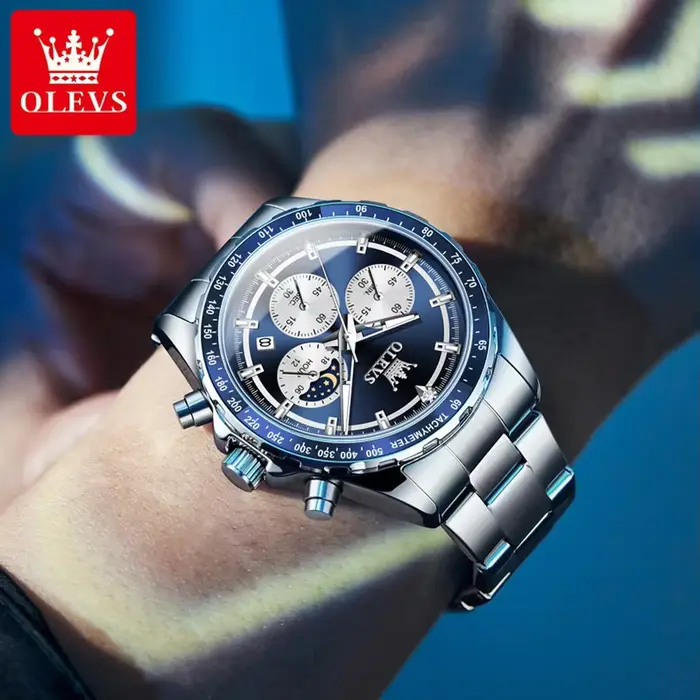 Montre OLEVS Affaires Quartz avec Chronographe et Calendrier Complet pour Hommes Occasions Spéciales