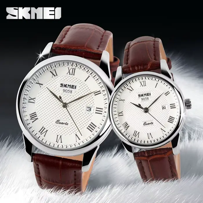 Montre-bracelet en cuir à quartz pour hommes et femmes