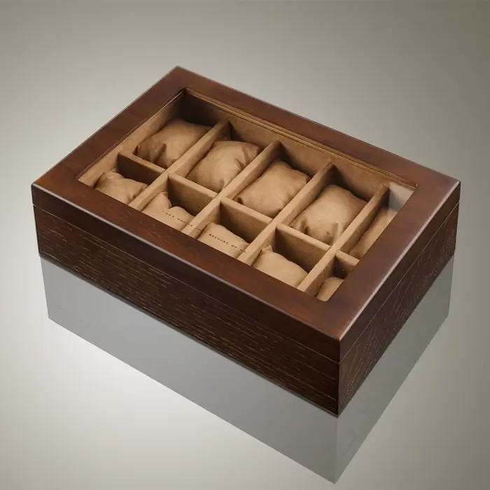 Boîte à montres en bois à 10 emplacements avec fenêtre en verre