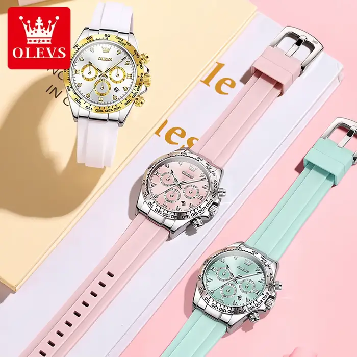 OLEVS 5618 femmes montre de luxe bracelet en Silicone multifonctionnel chronographe