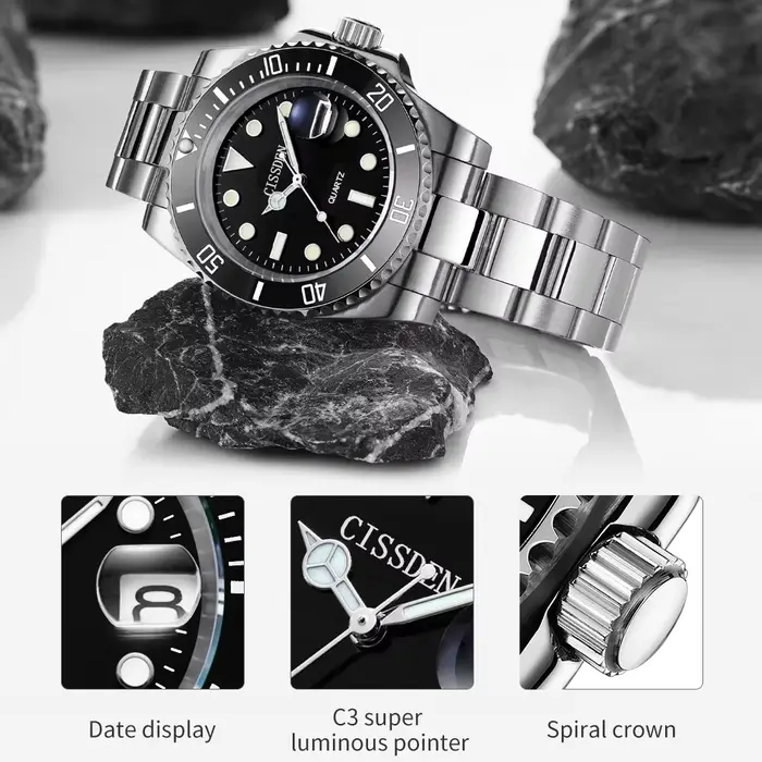 Montres-bracelets à quartz élégantes résistantes à l'eau pour hommes avec calendrier complet et aiguilles luminescentes occasions spéciales